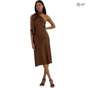 Lauren Ralph Lauren- Satin Charmeuse Tie-Neck Cocktail Dress